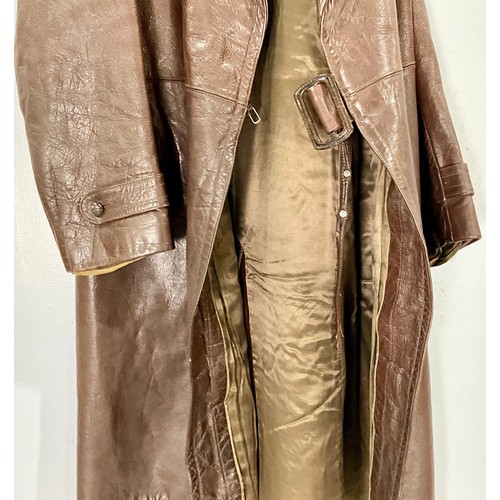 442 - VINTAGE BROWN LEATHER GERMAN OFFICERS COAT BELIEVED TO BE 1944 GERMAN OFFICERS PANZA TANK GREATCOAT ... 