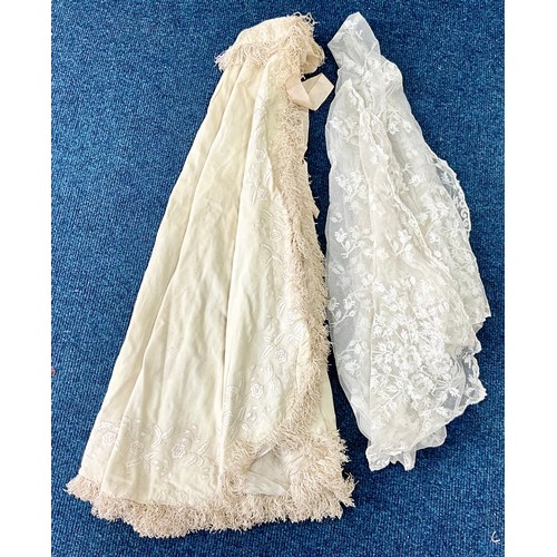 450 - VICTORIAN EMBROIDERED CAPE AND LACE VEIL