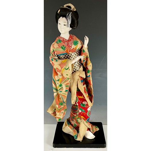 457 - VINTAGE 1960'S GEISHA FIGURE ON WOODEN BASE. APPROX. 37cm TALL