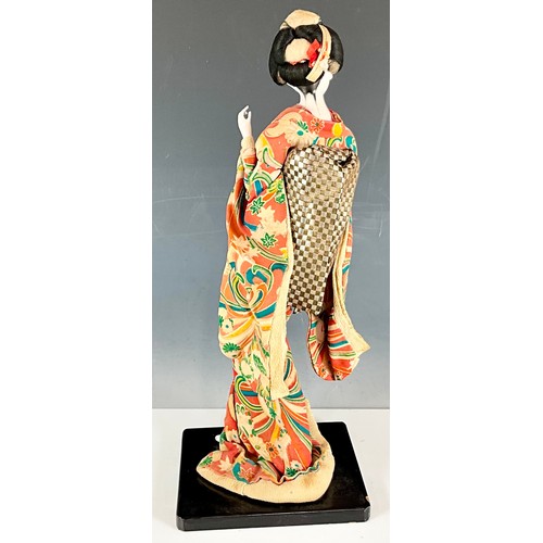 457 - VINTAGE 1960'S GEISHA FIGURE ON WOODEN BASE. APPROX. 37cm TALL