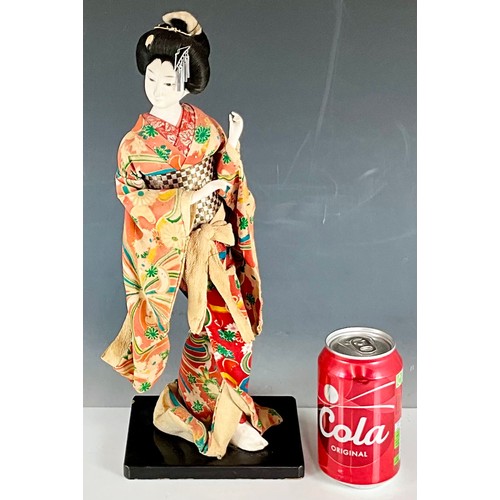 457 - VINTAGE 1960'S GEISHA FIGURE ON WOODEN BASE. APPROX. 37cm TALL