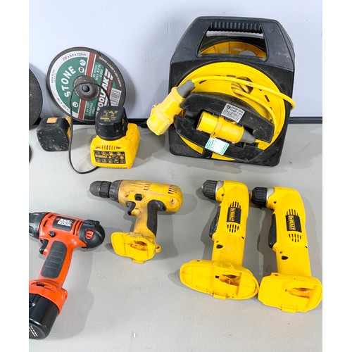 465 - DEWALT TOOLS  INC DW960, DW922 DRILLS , 110V EXTENSION , BLACK & DECKER CORDLESS DRILL , 7 CUTTING D... 