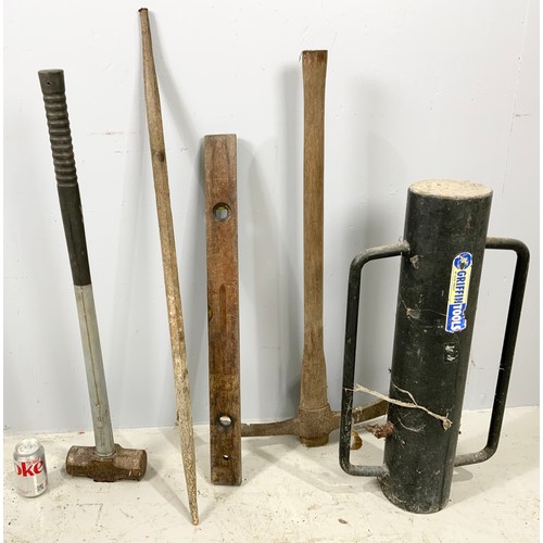 460 - POST RAMMER, SLEDGE HAMMER ,PICK AXE , SPIKE & SPIRIT LEVEL