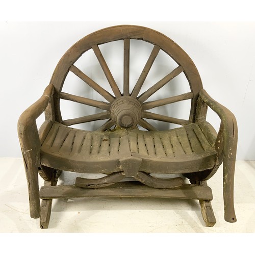 514 - UNUSUAL CART/ WAGON WHEEL BENCH WIDTH 112cm GARDEN FEATURE