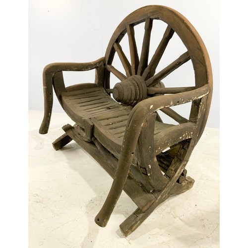 514 - UNUSUAL CART/ WAGON WHEEL BENCH WIDTH 112cm GARDEN FEATURE