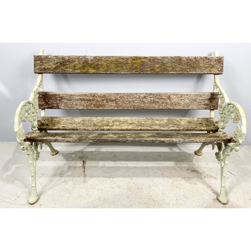 513 - GARDEN BENCH WITH GOOD QUALITY ANTIQUE CAST METAL ENDS POSSIBLY FALKIRK FOUNDRY WIDTH 122cm