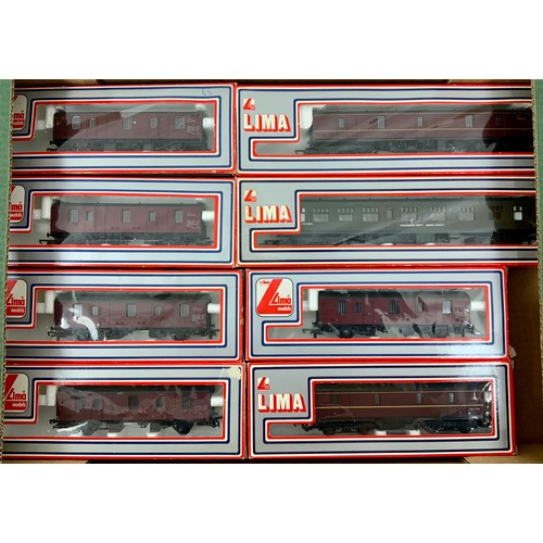 317 - LIMA, 5 BOXED CCT WAGONS, LM, 1 X BOGIE PARCELS VAN, 1 X GUV & ENGINEERING DEPT MESS COACH