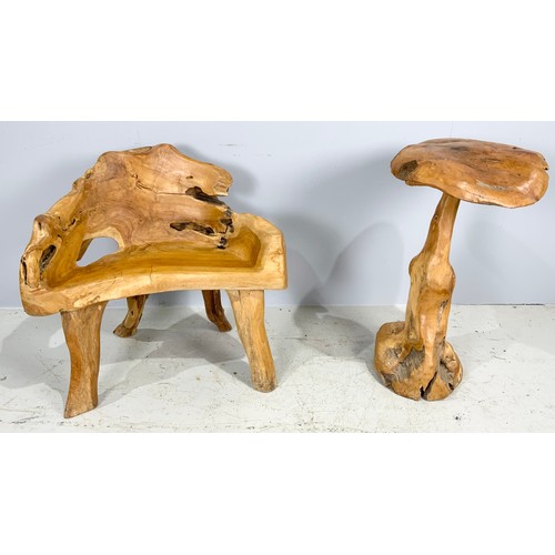 508 - UNUSUAL MANGO / DRIFT WOOD CHAIR & TABLE / MUSHROOM