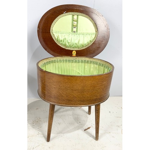 544 - ART DECO SEWING BOX 74cm TALL WITH A OVAL MORCO SEWING BOX