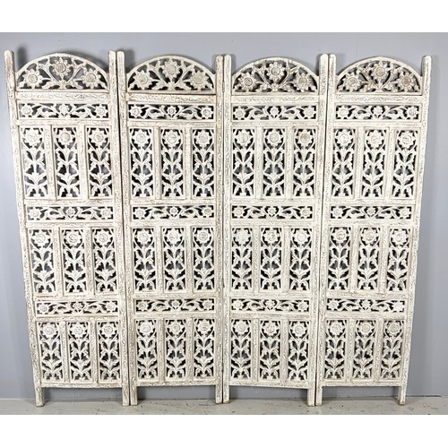 600 - 4 PANEL CARVED & PIERCED FOLDING SCREEN EACH PANEL 182cm x 50cm