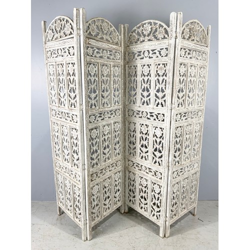 600 - 4 PANEL CARVED & PIERCED FOLDING SCREEN EACH PANEL 182cm x 50cm