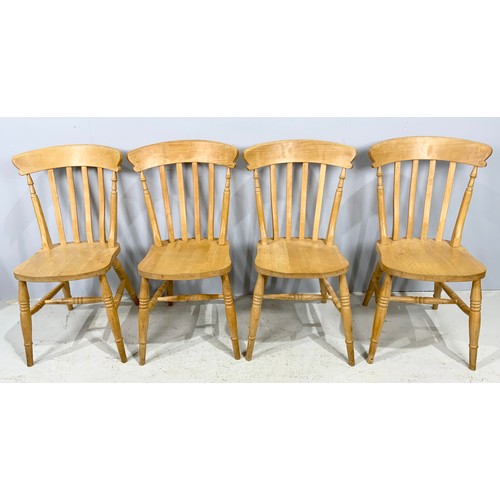 648 - FOUR PINE/BEECH KITCHEN SLAT BACK CHAIRS