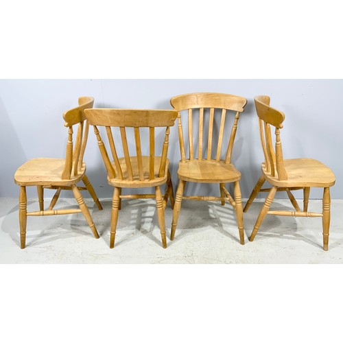 648 - FOUR PINE/BEECH KITCHEN SLAT BACK CHAIRS