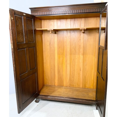 567 - WARING AND GILLOW OAK PANELLED WARDROBE WIDTH 128cm , 183cm TALL