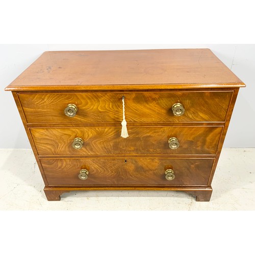 575 - GEORGIAN MAHOGANY CHEST OF THREE LONG DRAWERS WIDTH 110cm