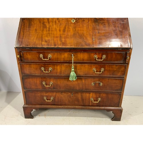 592 - GEORGIAN MAHOGANY BUREAU BOOKCASE WITH ASTRAGAL GLAZED TOP FALL FRONT FITTED INTERIOR ABOVE 4 LONG D... 