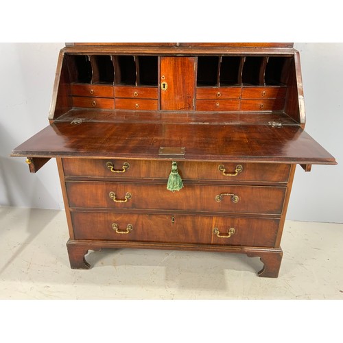 592 - GEORGIAN MAHOGANY BUREAU BOOKCASE WITH ASTRAGAL GLAZED TOP FALL FRONT FITTED INTERIOR ABOVE 4 LONG D... 