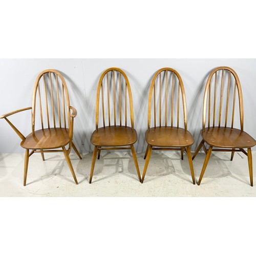 645 - FOUR ERCOL HOOP BACK DINING CHAIRS (3 PLUS CARVER)