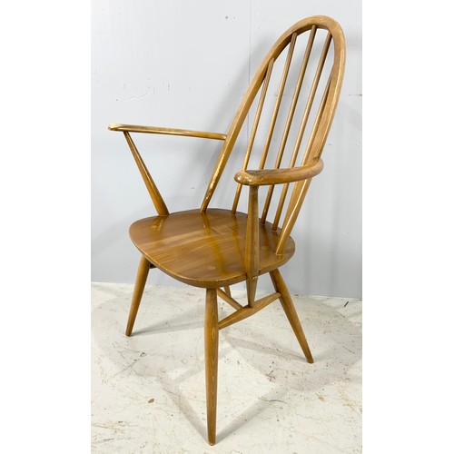 645 - FOUR ERCOL HOOP BACK DINING CHAIRS (3 PLUS CARVER)