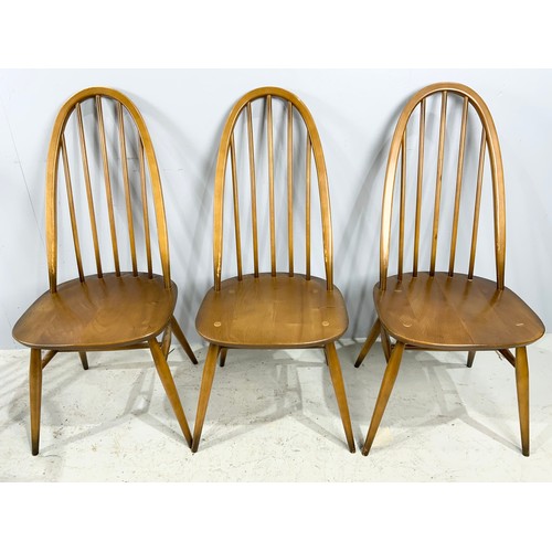 645 - FOUR ERCOL HOOP BACK DINING CHAIRS (3 PLUS CARVER)