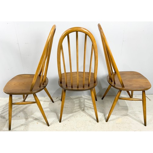 645 - FOUR ERCOL HOOP BACK DINING CHAIRS (3 PLUS CARVER)