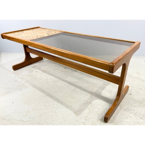 546 - LATE CENTURY OCCASIONAL TABLE WITH GLASS AND TILED TOP 121cm x 51cm