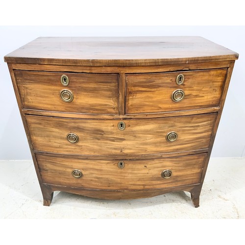 573 - MAHOGANY BOW FRONT CHEST OF TWO OVER TWO DRAWERS ON BRACKET FEET WIDTH 90cm