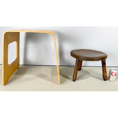 632 - LATE CENTURY PRESSED WOOD STOOL WITH A MILKING STOOL