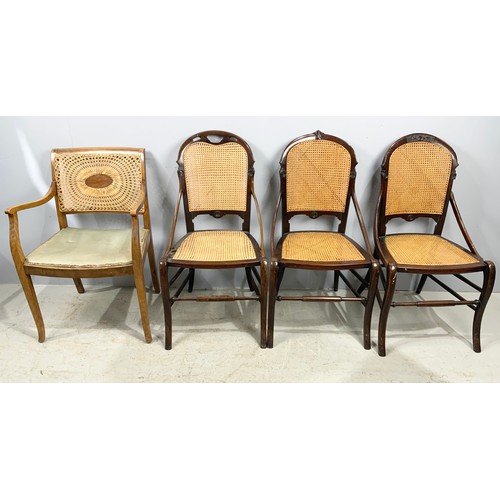 532 - THREE CANED CHAIRS WITH CARVED FRAMES AND ONE OTHER