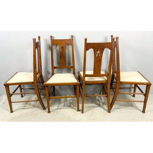 662 - SET OF SIX (FOUR PLUS TWO CARVERS) ARTS AND CRAFTS STYLE OAK DINING CHAIRS WHICH WE ARE ADVISED WERE... 