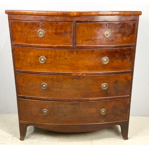 595 - BOW FRONT MAHOGANY CHEST OF TWO OVER THREE DRAWERS ON BRACKET FEET WIDTH 105cm