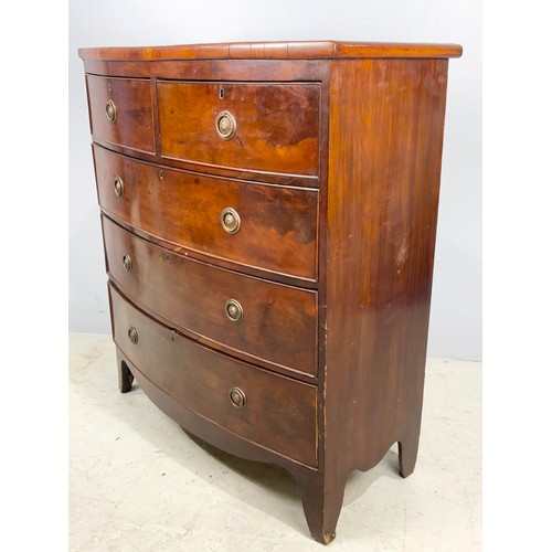 595 - BOW FRONT MAHOGANY CHEST OF TWO OVER THREE DRAWERS ON BRACKET FEET WIDTH 105cm