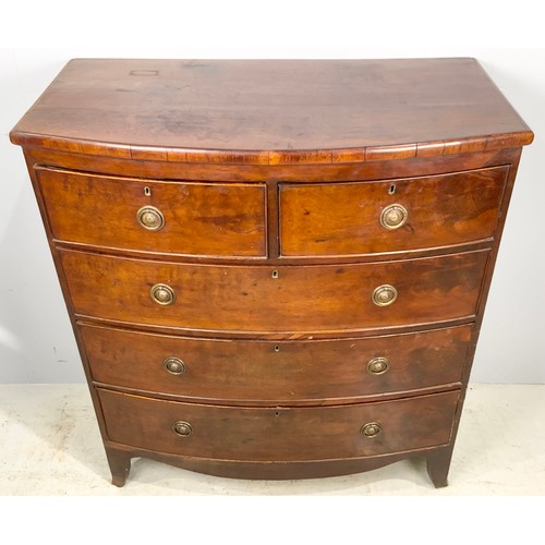 595 - BOW FRONT MAHOGANY CHEST OF TWO OVER THREE DRAWERS ON BRACKET FEET WIDTH 105cm