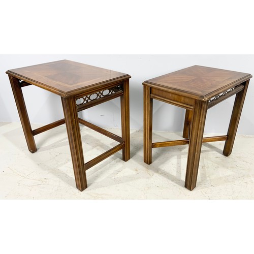 596 - TWO HARDWOOD OCCASIONAL TABLES LARGEST 61cm x 40cm