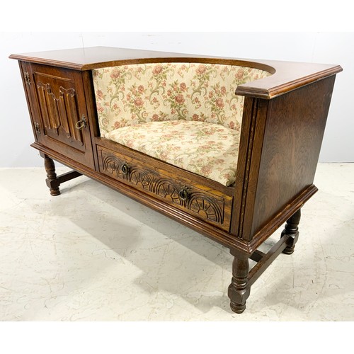 587 - OLD CHARM STYLE TELEPHONE SEAT WITH LINEN FOLD FRONT WIDTH 123cm