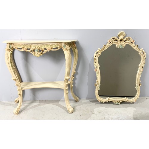 628 - PAINTED CONSOLE TABLE  WIDTH 75cmAND MATCHING MIRROR 84cm TALL