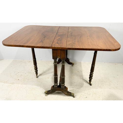 548 - GOOD QUALITY ANTIQUE ROSEWOOD SUTHERLAND TABLE WITH BRASS CASTORS 122cm x 77cm EXTENDED