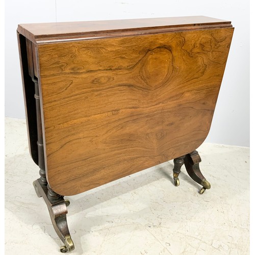 548 - GOOD QUALITY ANTIQUE ROSEWOOD SUTHERLAND TABLE WITH BRASS CASTORS 122cm x 77cm EXTENDED