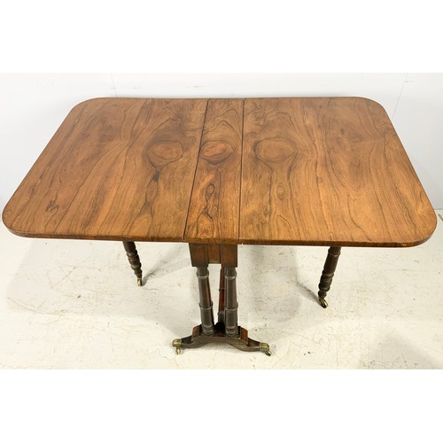 548 - GOOD QUALITY ANTIQUE ROSEWOOD SUTHERLAND TABLE WITH BRASS CASTORS 122cm x 77cm EXTENDED