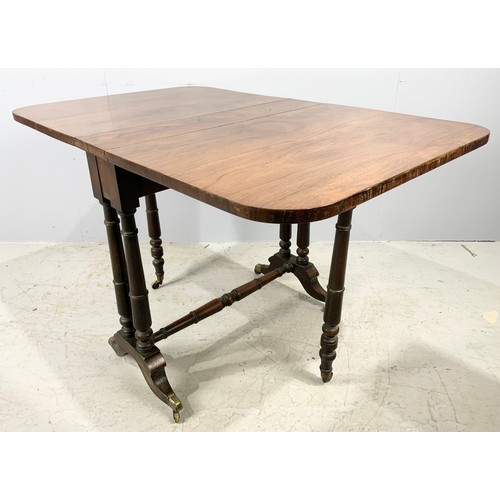 548 - GOOD QUALITY ANTIQUE ROSEWOOD SUTHERLAND TABLE WITH BRASS CASTORS 122cm x 77cm EXTENDED