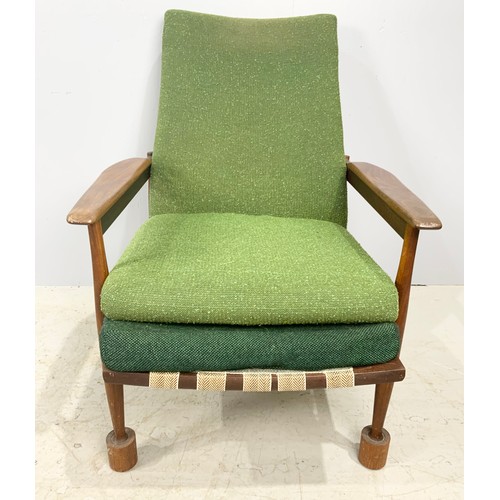 663 - TRADE ONLY – PAIR OF LATE CENTURY ARMCHAIRS  WITH A FOOT STOOL POSSIBLY DESIGNED BY GEORGE FEJER FOR... 