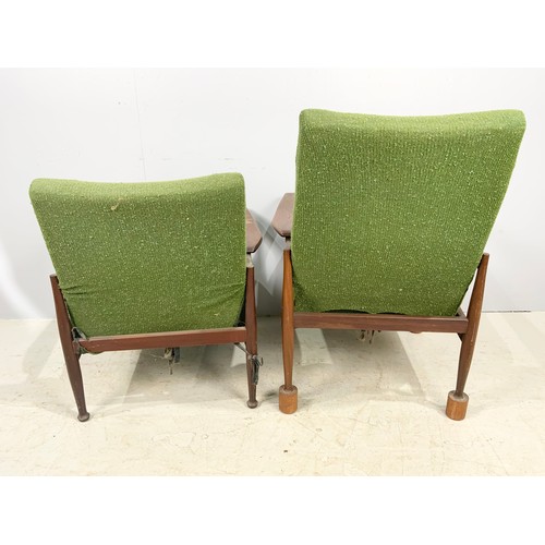 663 - TRADE ONLY – PAIR OF LATE CENTURY ARMCHAIRS  WITH A FOOT STOOL POSSIBLY DESIGNED BY GEORGE FEJER FOR... 