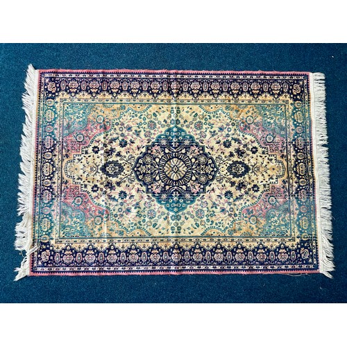 669 - BLUE GROUND SILK RUG, APPROX. 136 X 98 cm