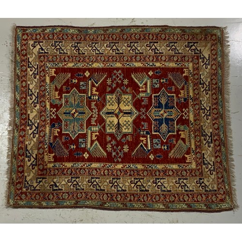 668 - RED GROUND RUG 197cm x 173cm