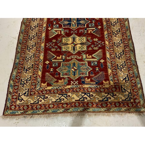 668 - RED GROUND RUG 197cm x 173cm