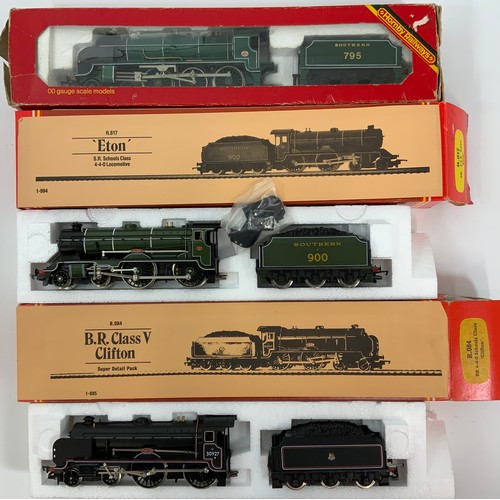 371 - HORNBY, 3 BOXED LOCOMOTIVES, R084 SR 4-4-0 SCHOOLS CLASS CLIFTON, R817 SR SCHOOLS ETON  & R154  KING... 