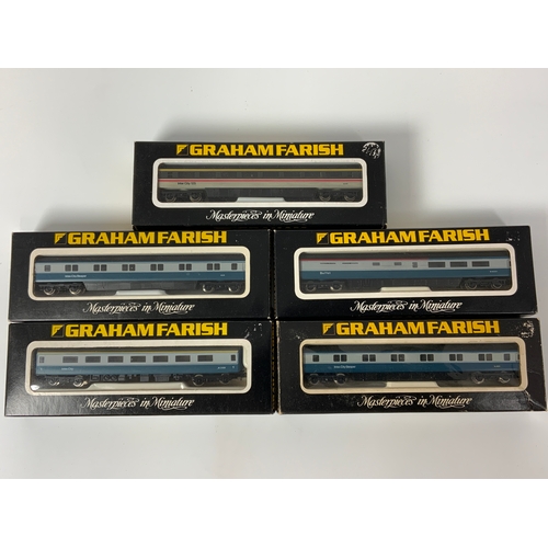 267 - GRAHAM FARISH N GAUGE 5 BR MK3 COACHES, IN BOXES INC SLEEPER, BUFFET & FIRST