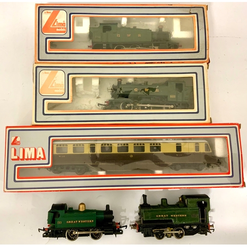 393 - LIMA, BOXED GWR RAILCAR, PANNIER, PRAIRIE, PLUS U/B HORNBY 101 & KIT MADE TANK 0-4-0 PANNIER TANK