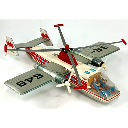 214 - TOMIYAMA TIN VERTICAL LINER, SR-649, U/B HAS ALL ROTORS, PROPELLERS, TAILPLANE LOOSE, HAS ALL WHEELS