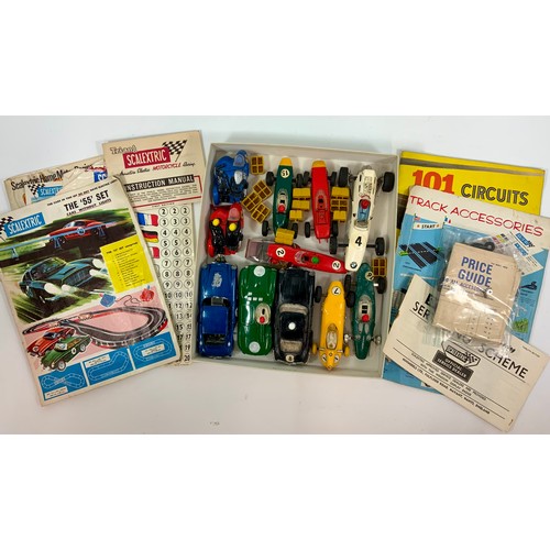 63 - SCALEXTRIC : 2 SCALEXTRIC MOTORCYCLES, 3 CARS & 3 CARS, IN NEED OD RESTORATION AS SHOWN, PLUS ADDITI... 